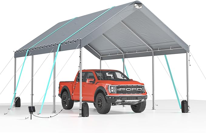 10 * 20 ultra large portable carport garage, adjustable from 9.5 feet to 11 feet, with detachable roof and side walls