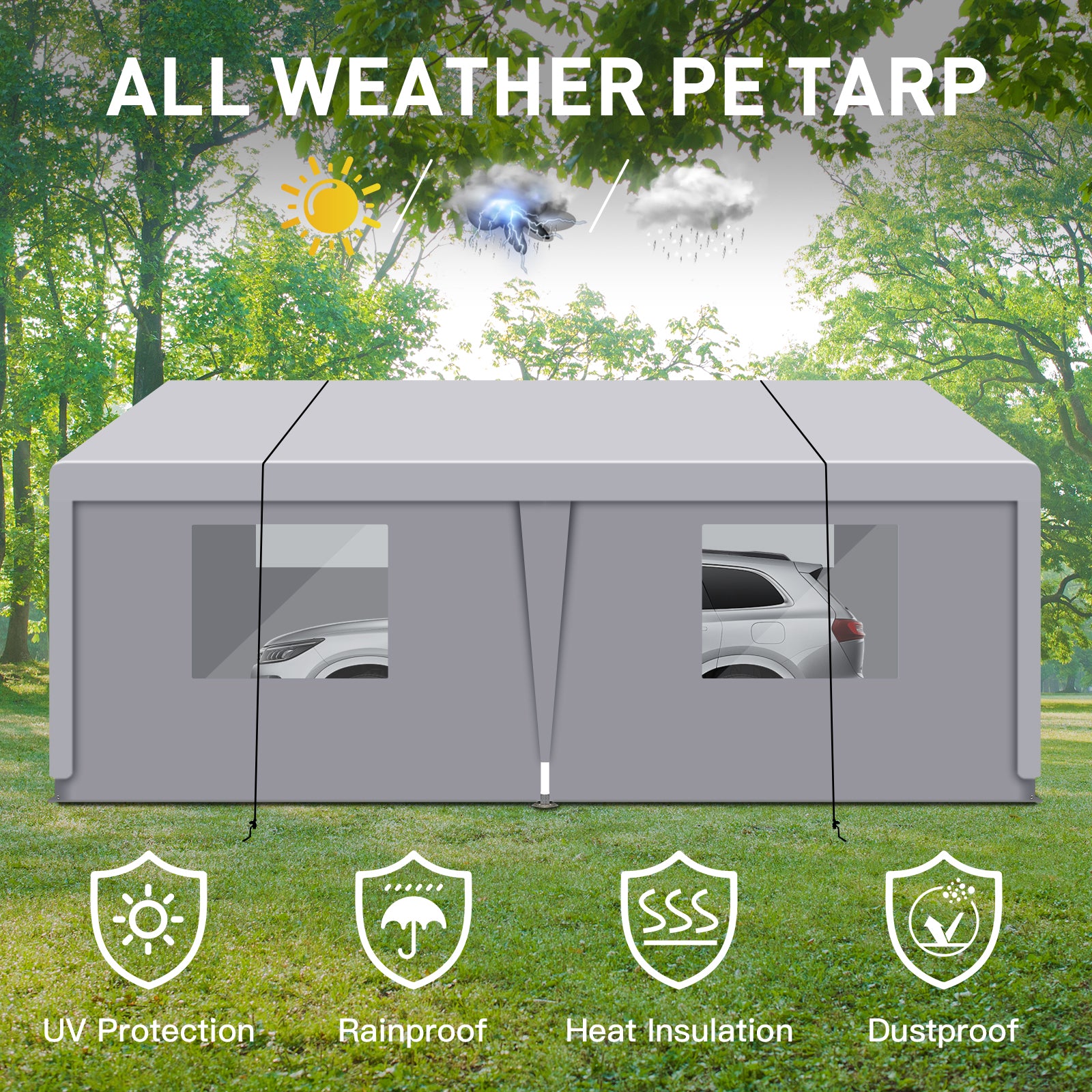 HAILSAVER HEAVY DUTY GARAGE TENT FOR GRAVEL PAD