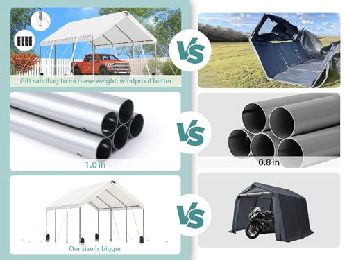 10 * 20 ultra large portable carport garage, adjustable from 9.5 feet to 11 feet, with detachable roof and side walls